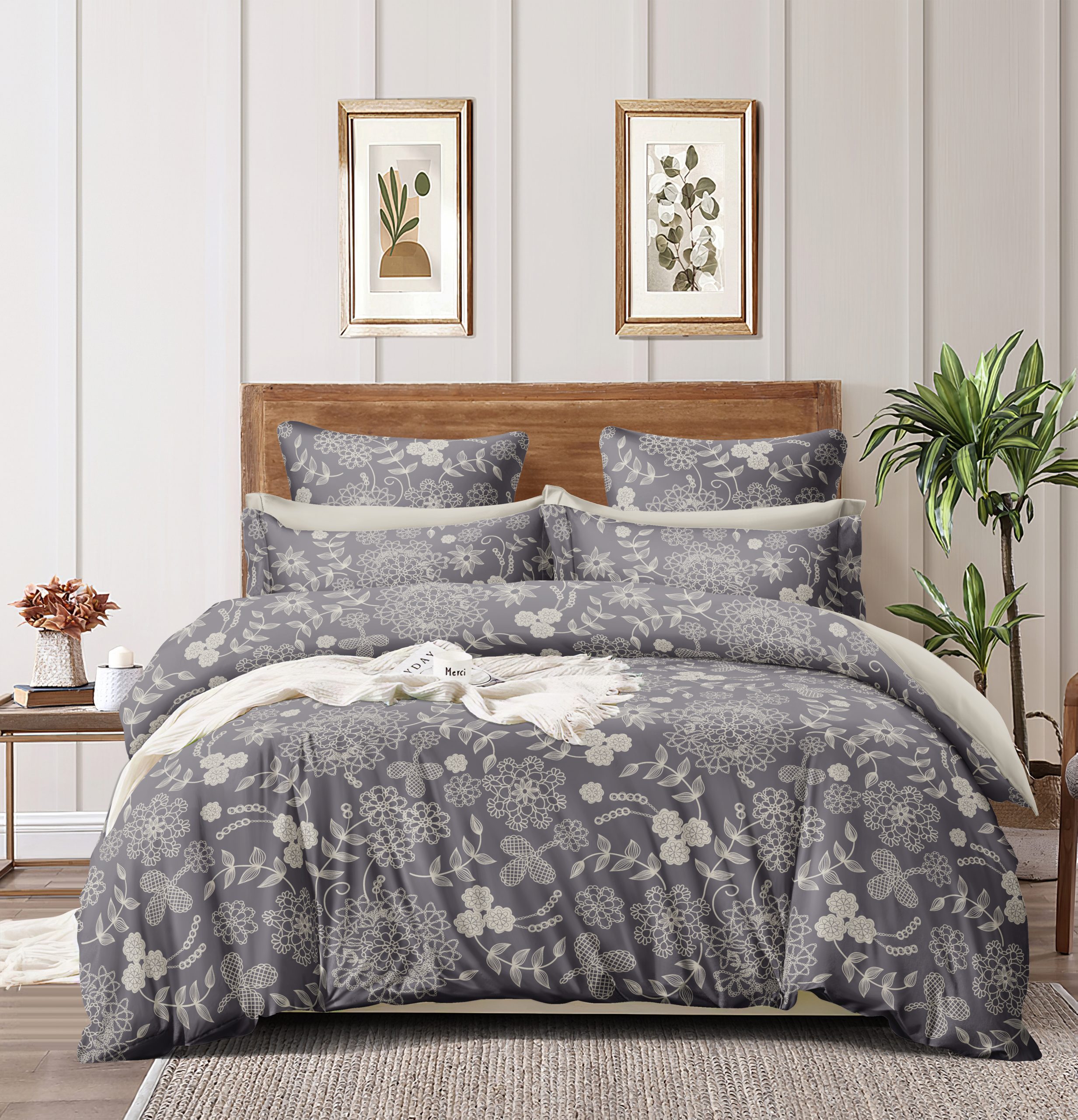 Homewards Grey Garden Mesh Double Bed Comforter