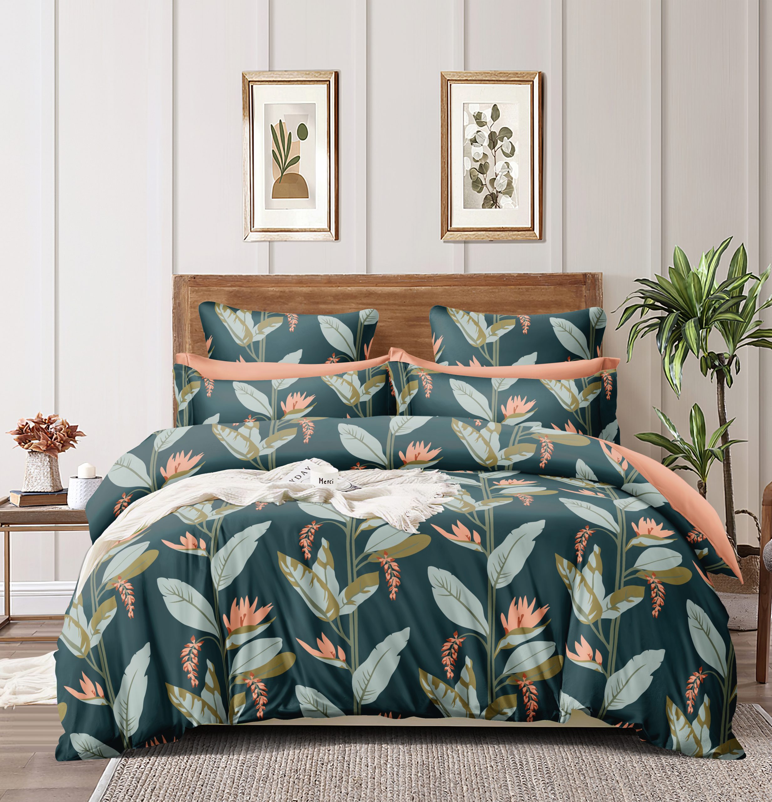 Homewards Teal Green Tropical Comforter – 100% Polyester, Ultra Soft Handfeel, Color Fade Resistant