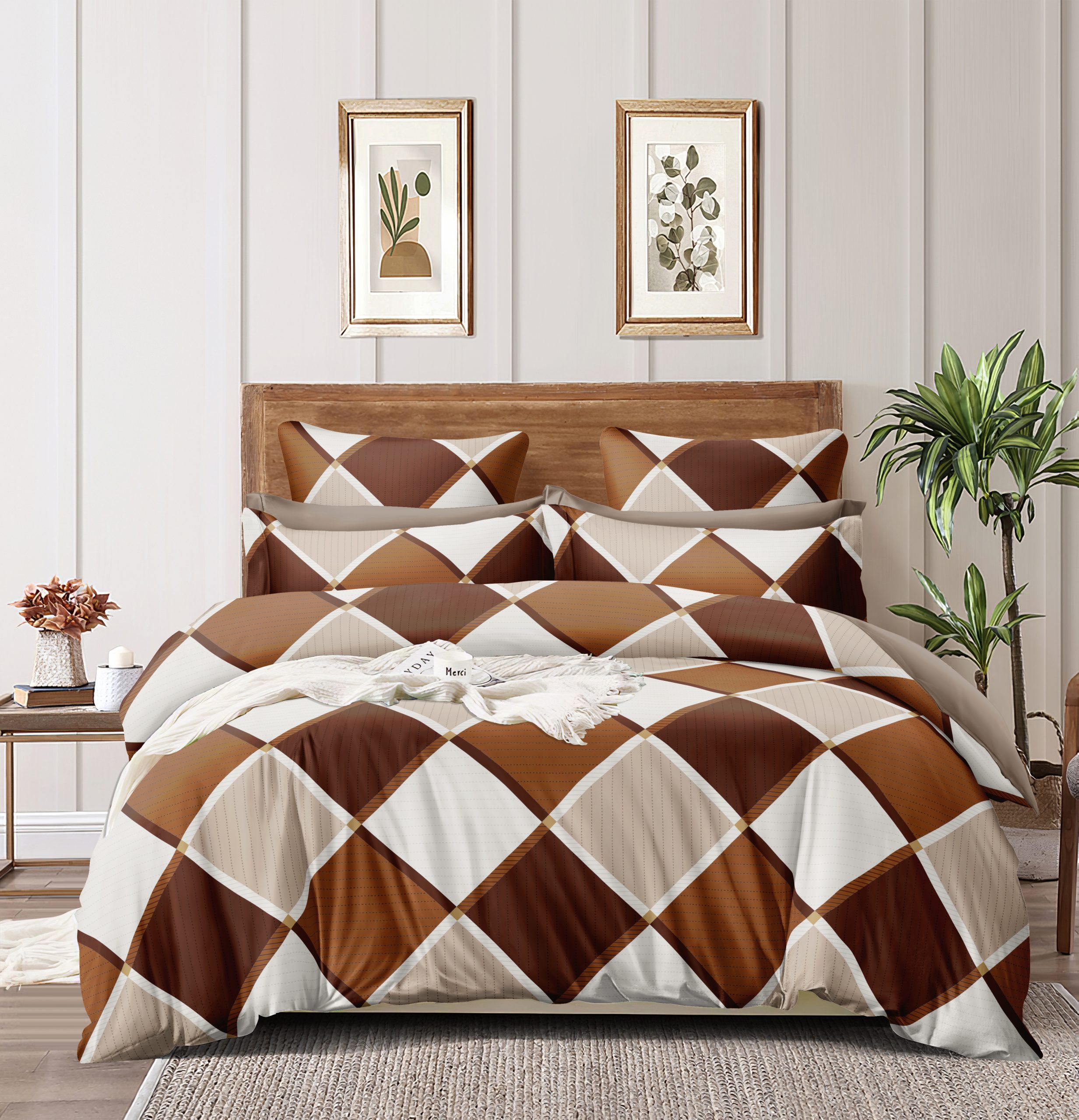 Homewards Checkered Double Bed Comforter in Beige and Brown