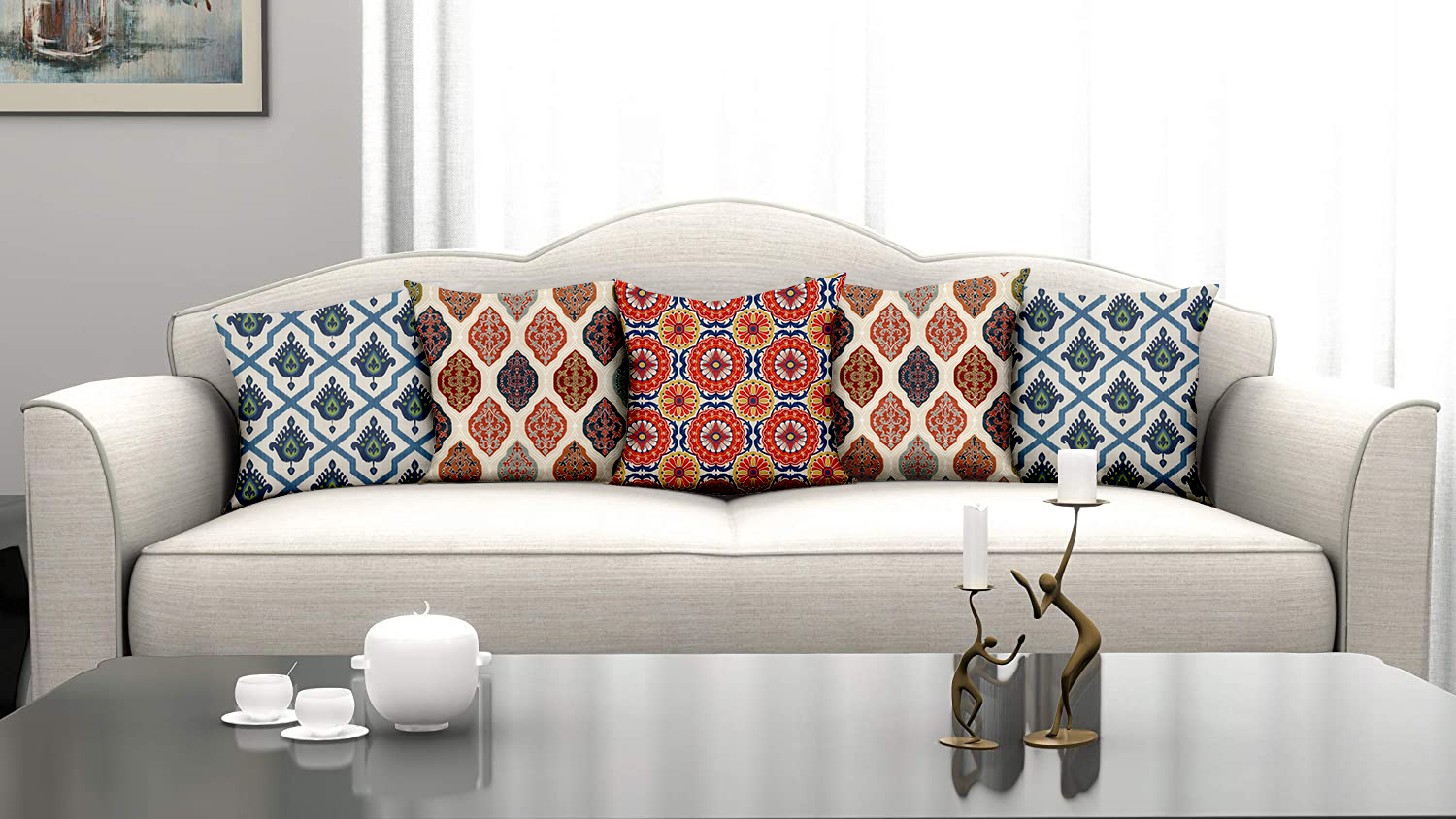 Ornamental Polysatin Cushion cover set of 5