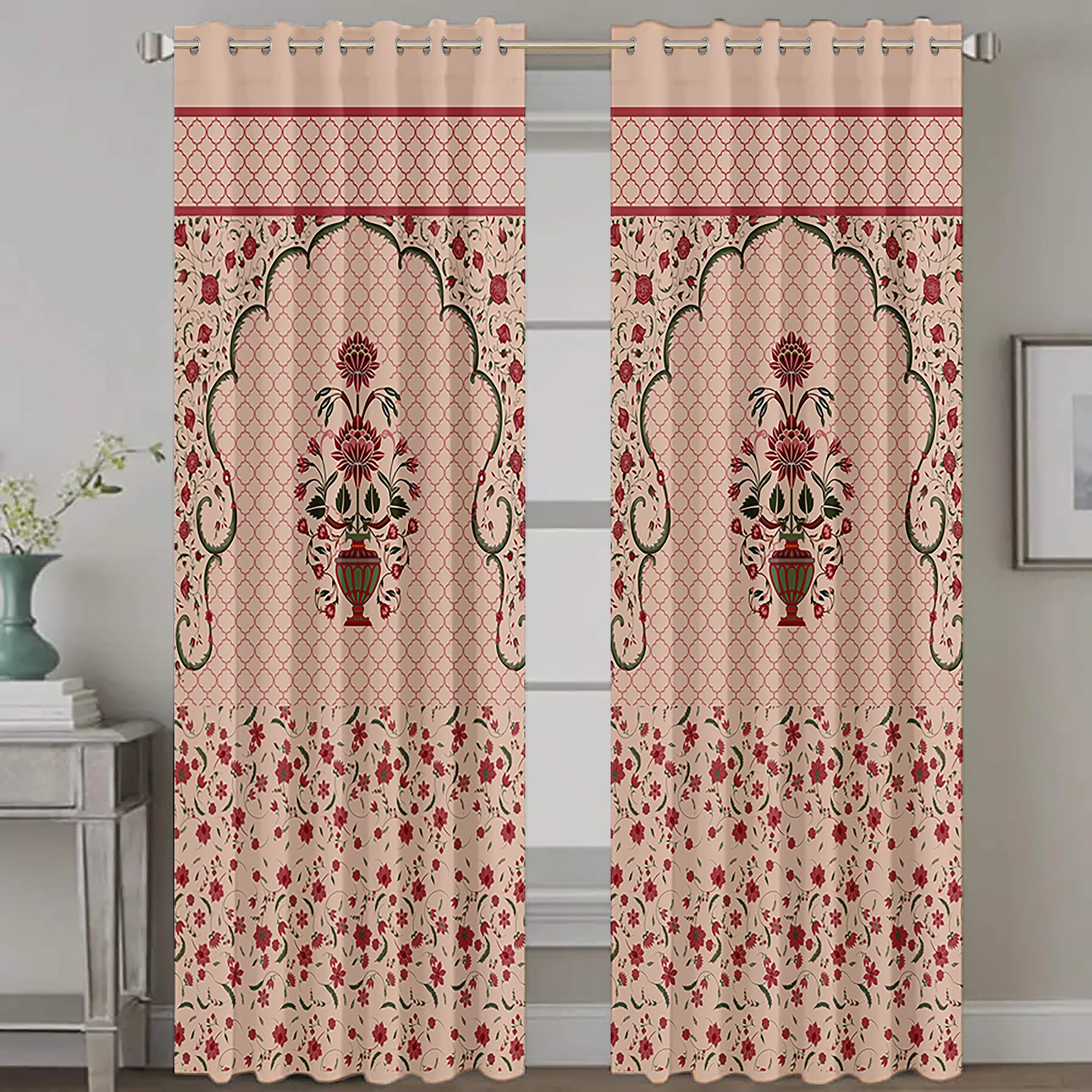 Homewards Mughal Arch with jaal background Daylight saving  Eyelet Curtain in length 7ft (set of 2)