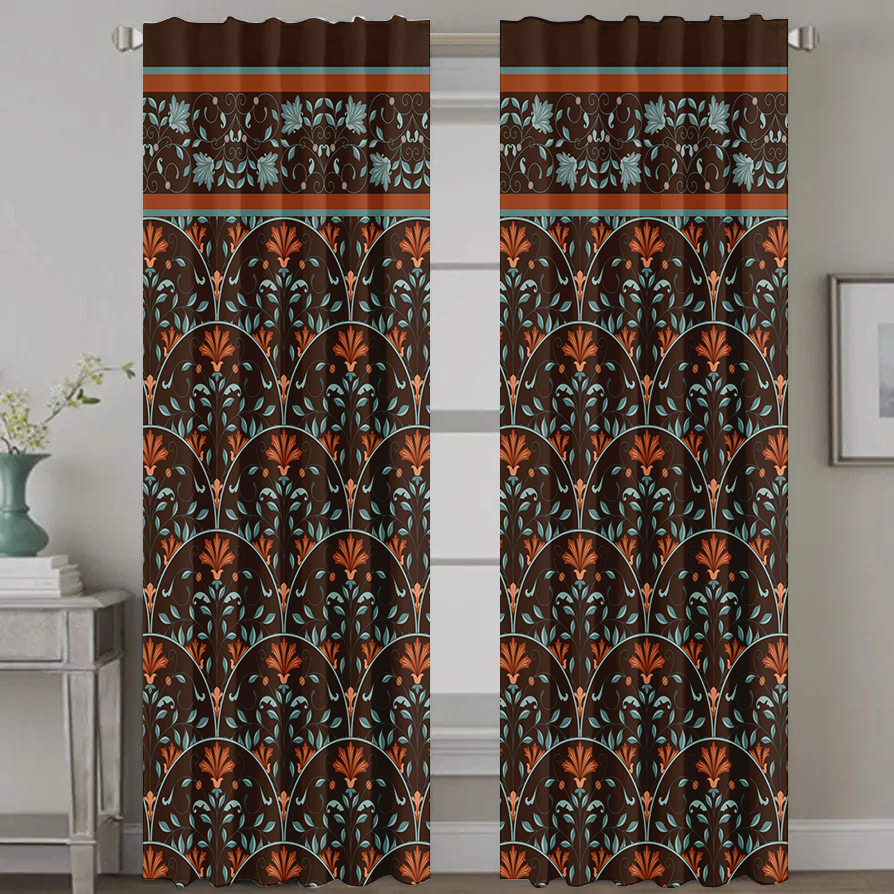 Homewards Brown floral all-over design Daylight saving Eyelet Curtain in length 7ft (set of 2)