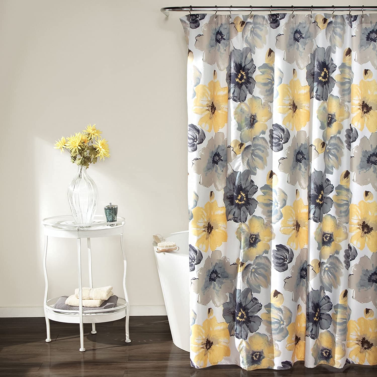 Yellow Bold Flower design Polyester Shower curtain