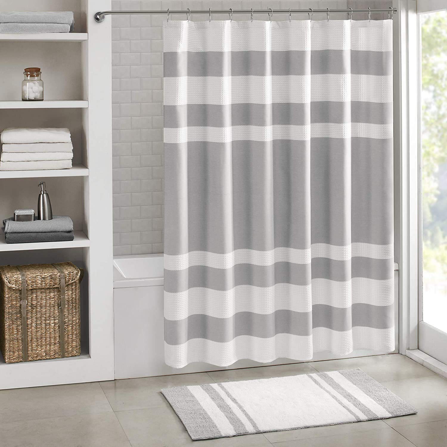 Grey-ivory Striped Shower Curtain