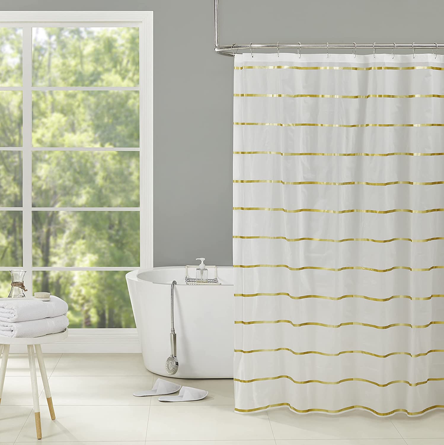 Golden striped Polyester Shower curtain