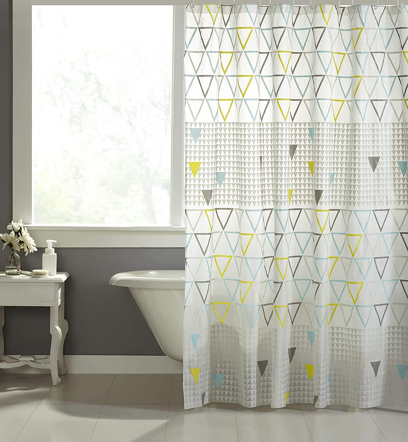 Yellow grey Triangle pattern PVC Shower curtain