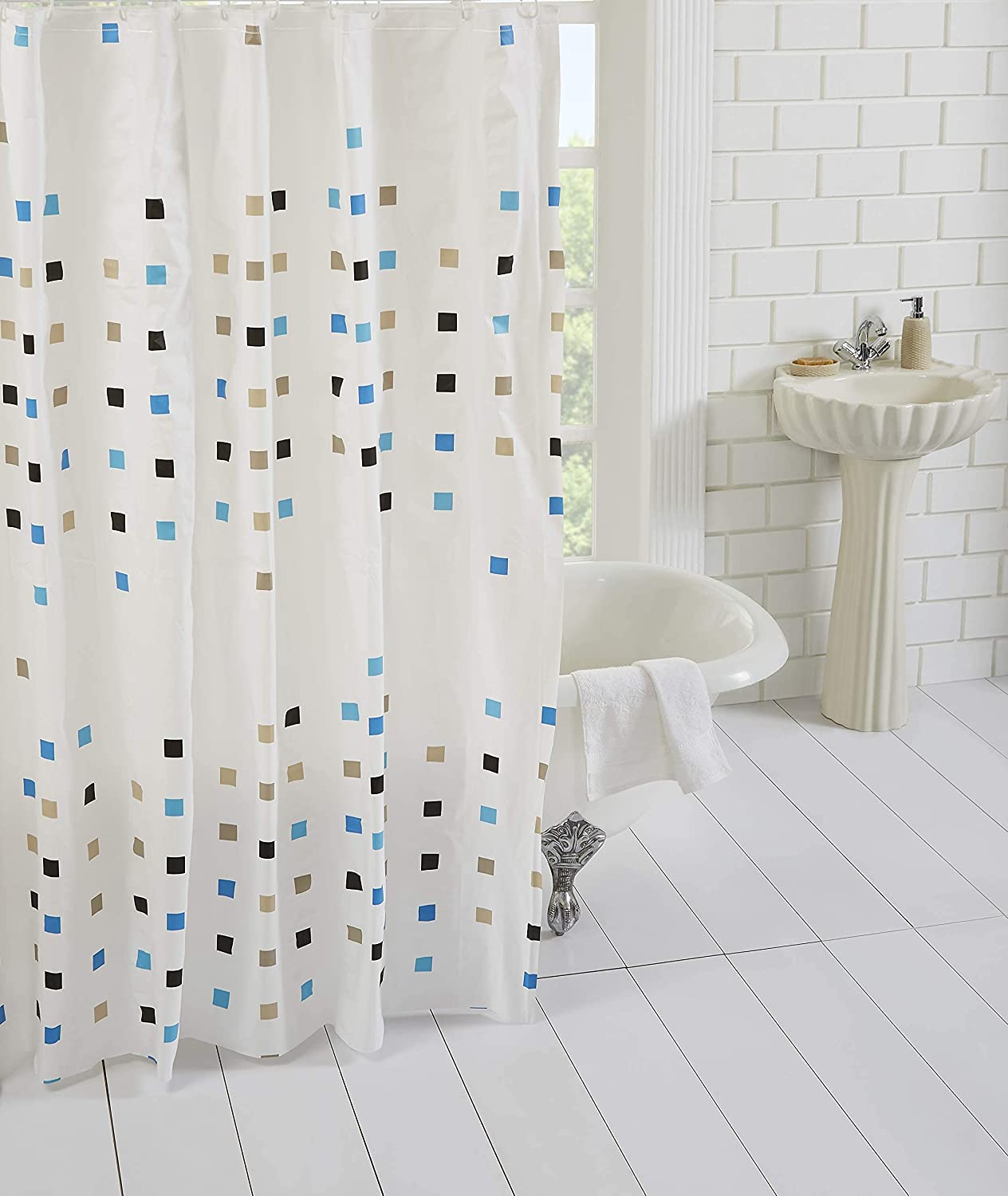 Blue Squares PVC Shower Curtain