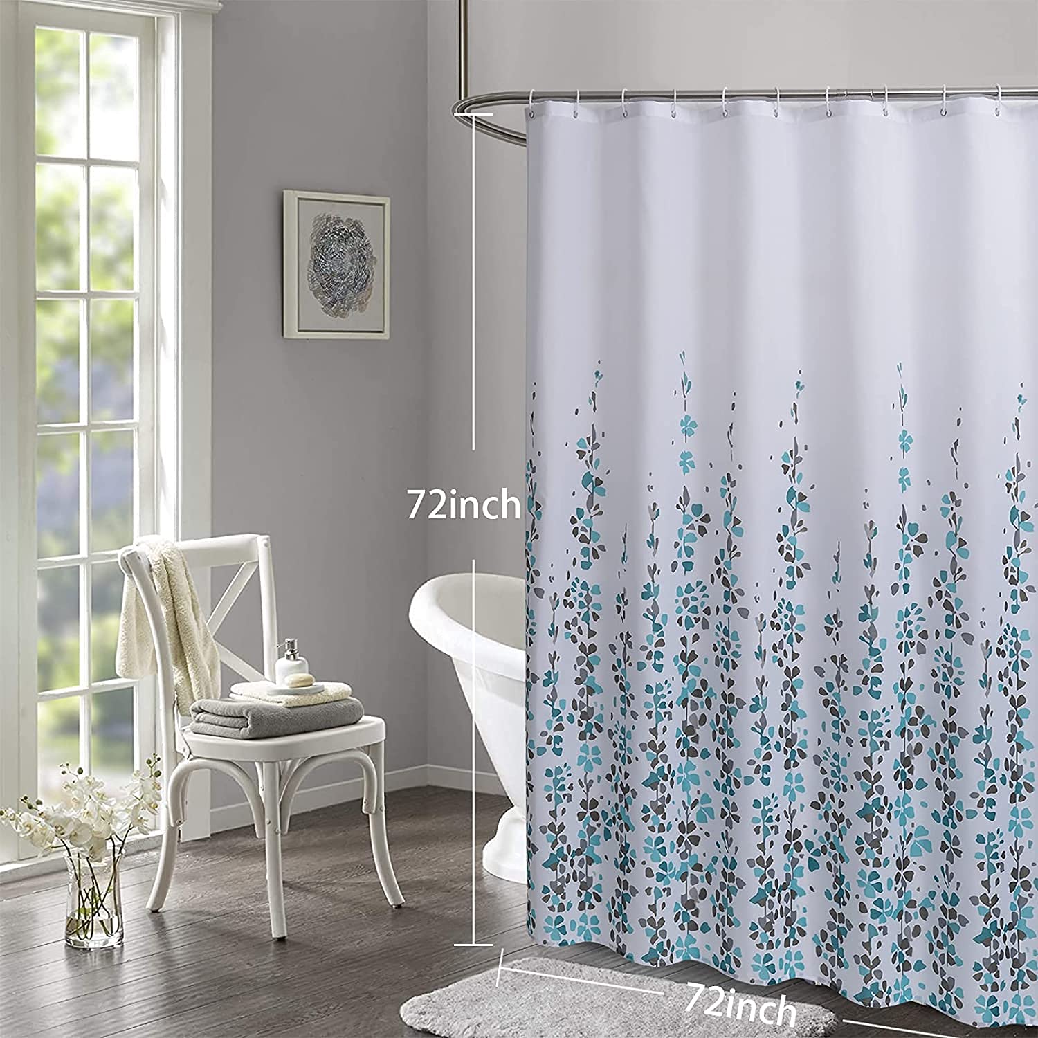 Blue floral print Polyester shower curtain