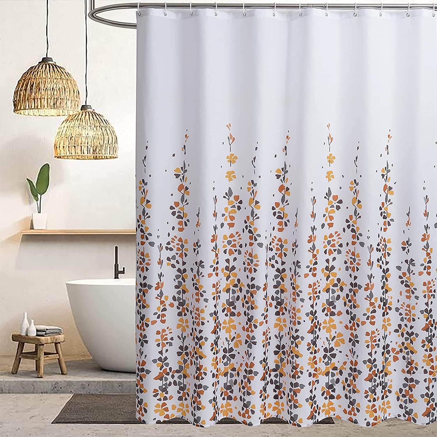 Orange floral print Polyester shower curtain