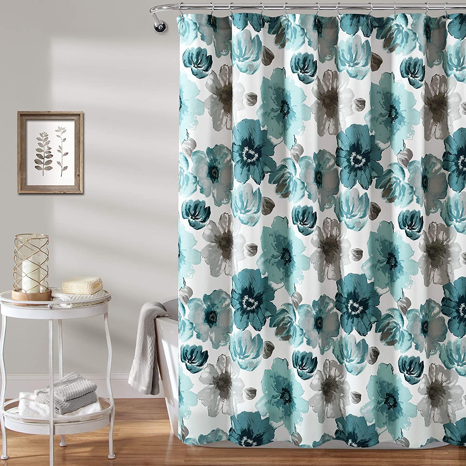 Blue Bold Flower design Polyester Shower curtain