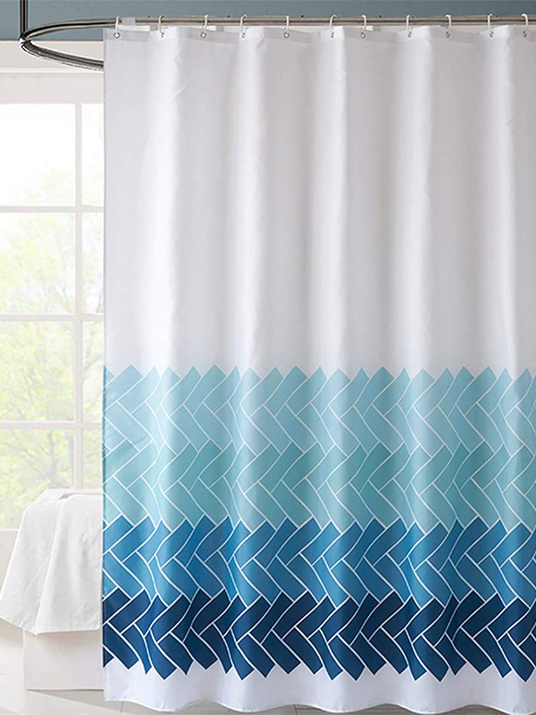 homewards Premium Digitally Printed Water Repellent Polyester Shower Curtain with 12 Hooks ,Multi Color Geometric Stripes Design