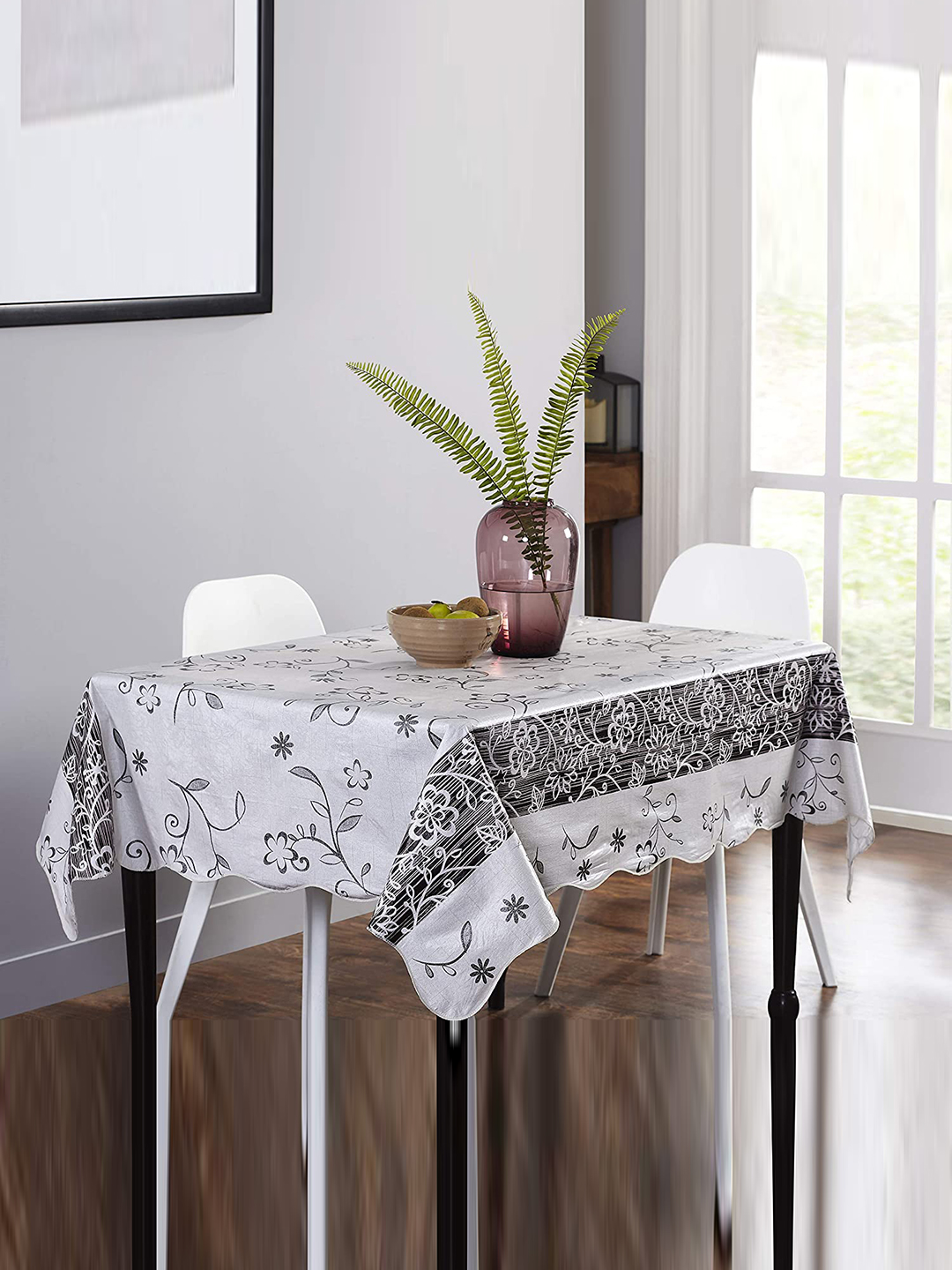 homewards Ivory Floral Design 6 Seater PVC Rectangle Table Cover with Cotton Backing