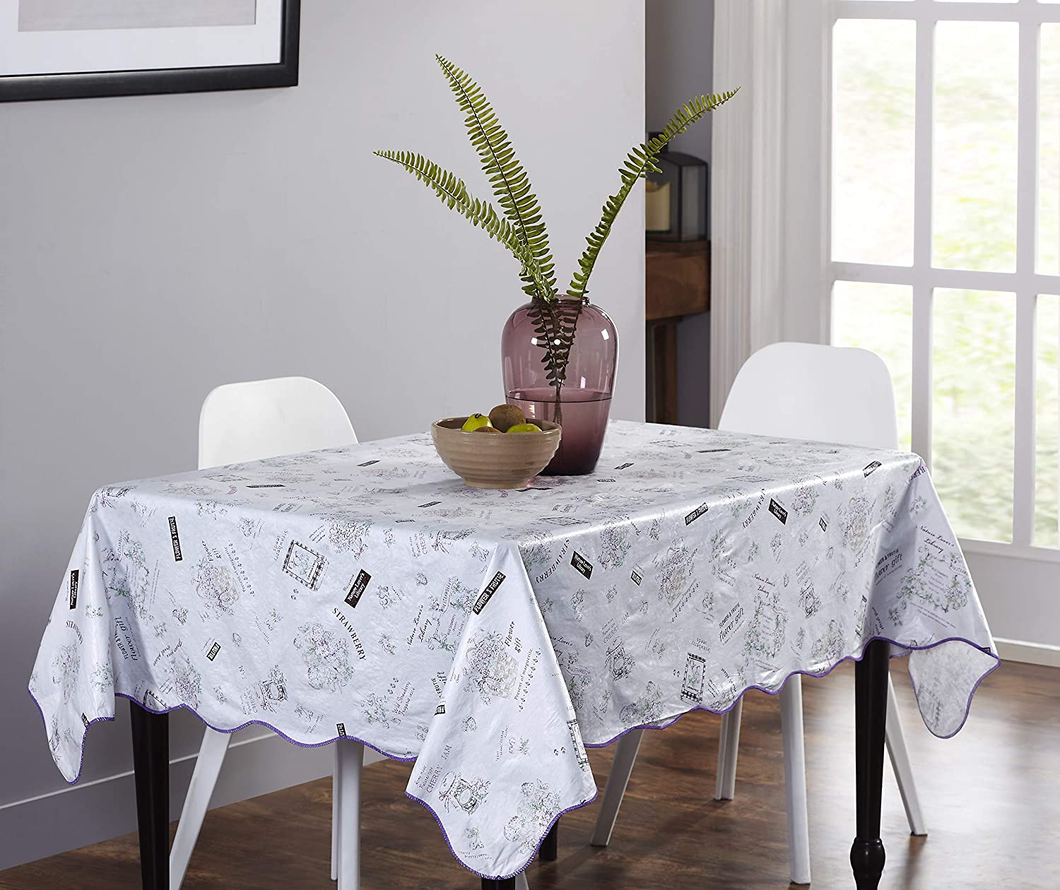 homewards Abstract Floral Design PVC Seater Rectangle Table Cover with Cotton Backing