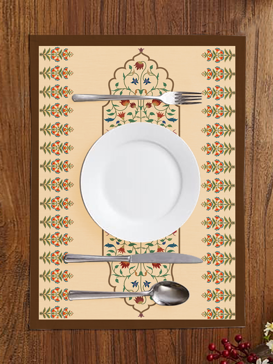 homewards Peach Mughal Design with Border Placemat Set of 6