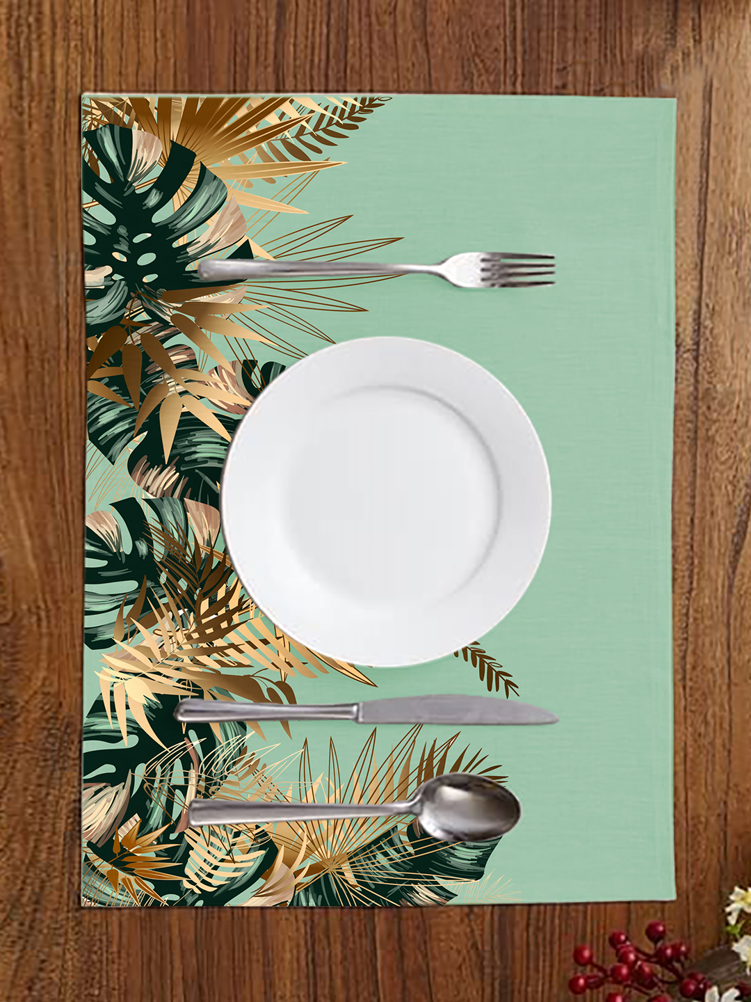 homewards Green and Golden Tropical Leaves Design Placemat Set of 6