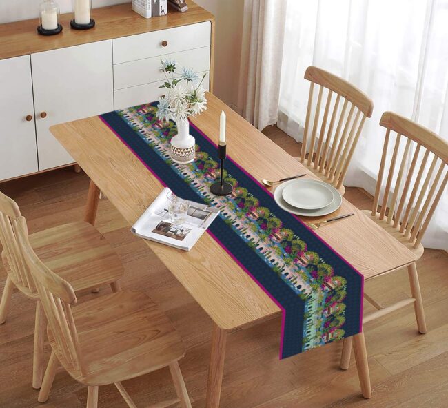 homewards Digitally Printed Jalmahal Blue Table Runner