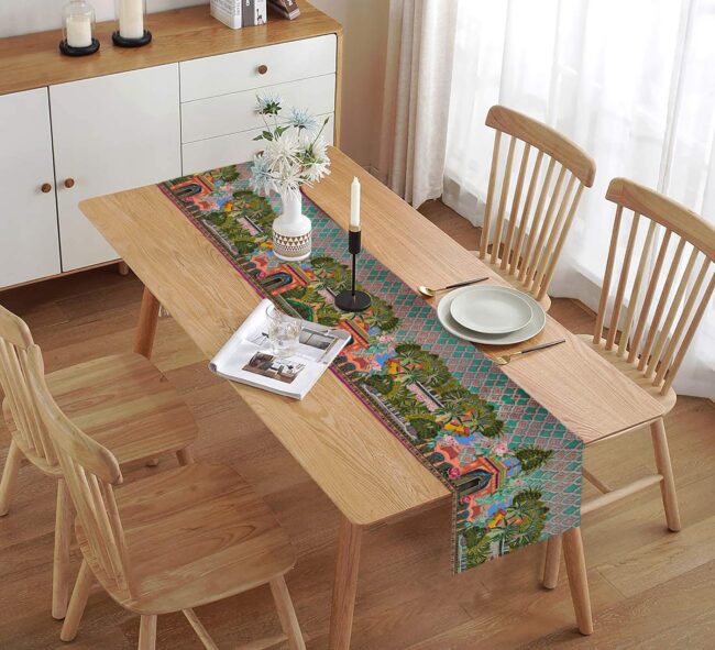 homewards Digitally Printed Royal Garden Aqua Table Runner