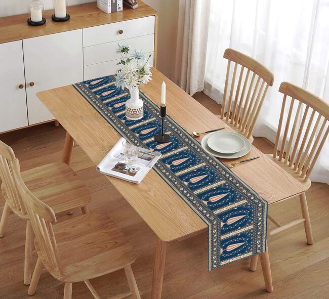 homewards Digitally Printed Blue Mughal Tree Table Runner