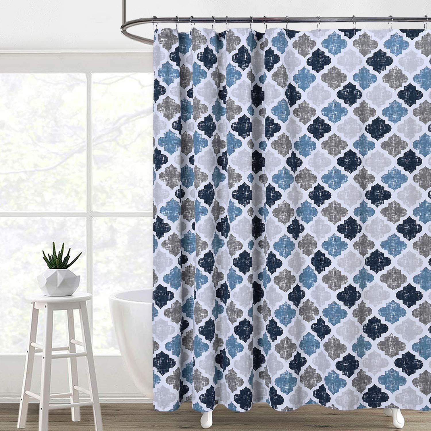 Grey Blue Moroccan Pattern Shower Curtain